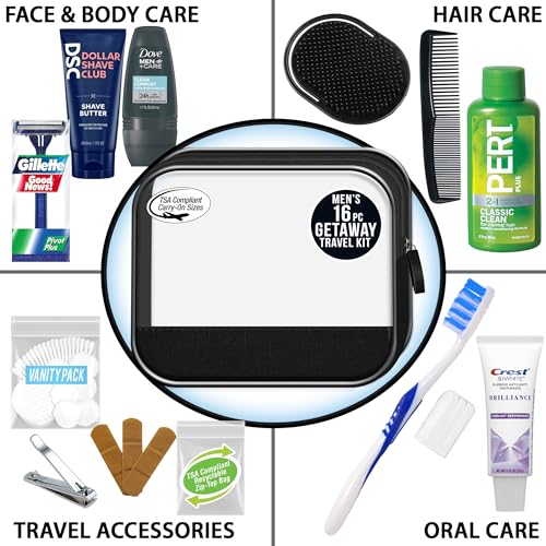 Men's Travel Toiletry Kit - 16-Piece TSA Compliant Essentials