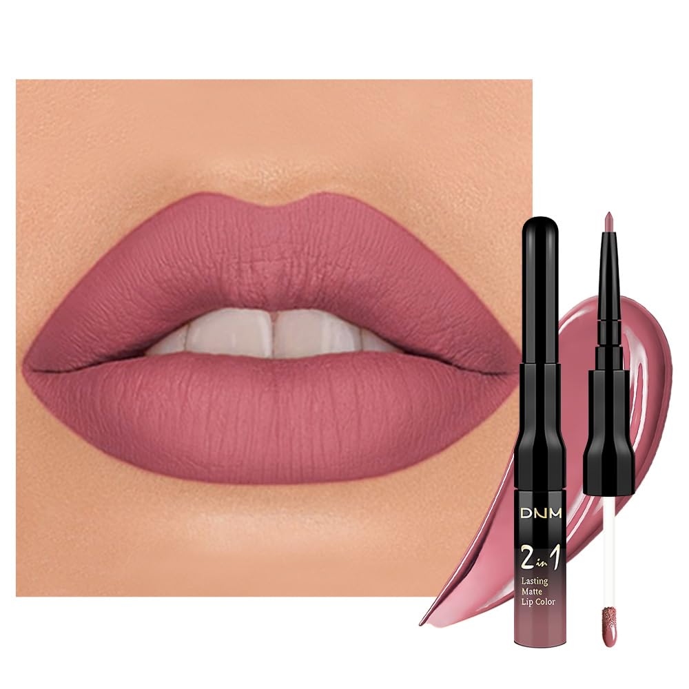Kaely 2-in-1 Mauve Metallic Lipstick and Lip Liner Makeup, Shimmer Liquid Metallic Lipsticks for Women, Glitter Lip Gloss Stain Long Lasting Waterproof Smudge Proof 24 Hour, Vegan & Cruelty-Free, 16