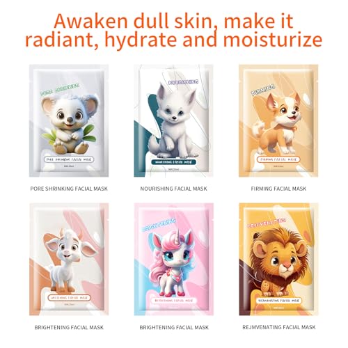Animal Face Mask Sheet Set, Moisturizing Collagen Skincare for All Skin Types