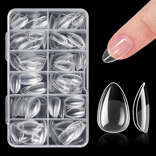 Short Almond Fake Nail Tips & Nail Stand Kit for Nail Art Practice