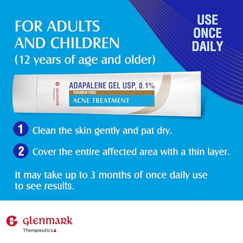 Glenmark Therapeutics Adapalene Gel 0.1% Acne Treatment 45g - Paraben-Free Topical Retinoid for Face