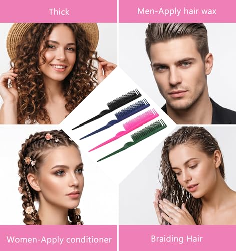 4 Pack 3-Row Hair Detangling Combs Nylon Bristle Styling Tool