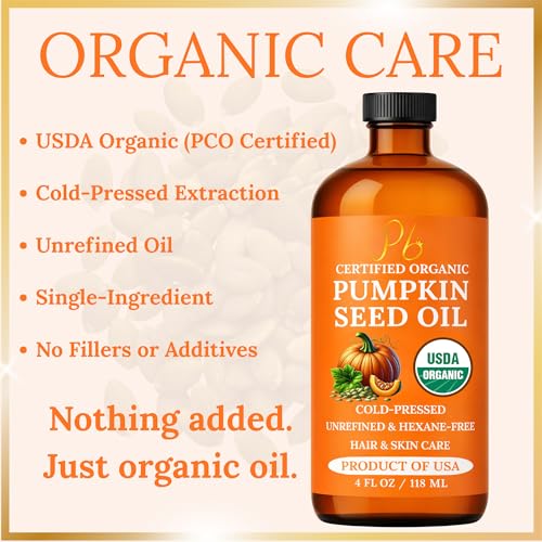 Pumpkin Seed Oil ? USDA Organic, Cold-Pressed & 100% Pure, Unrefined, Pumpkin Oil for Hair Growth, Dry Skin & Face ? Natural Anti-Aging Moisturizer & Hair Oil for Dry, Damaged Hair ? Glass Bottle