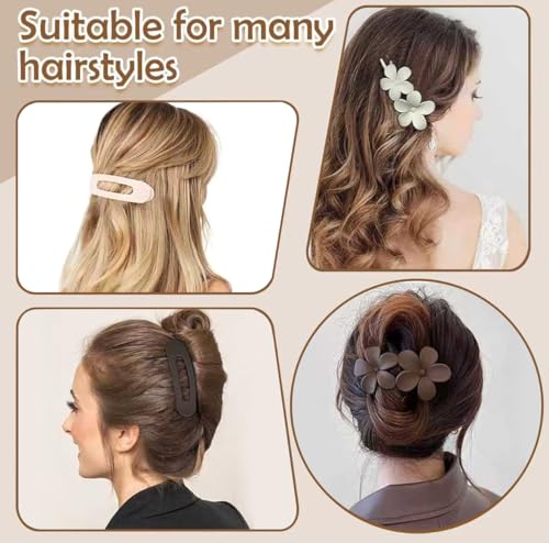 ZUTML 5 Pack Large Flat Hair Clips for Women Girls Brown & White Non-Slip Barrettes