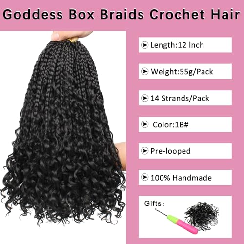 COOKOO 12 Inch Goddess Box Braids Crochet Hair - 8 Pack Pre-Looped Boho