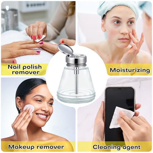 Noverlife 2-Pack 6Oz Glass Acetone Pump Dispenser for Nail Polish Remover