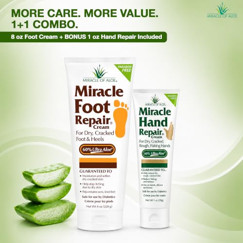Miracle of Aloe UltraAloe Foot Cream 9 oz Pack of 2 with Hand Repair