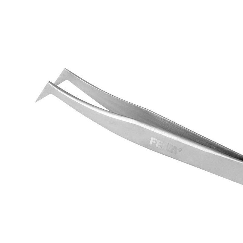 Eyelash Tweezers Set - FEITA Precision Eyelash Extension Tweezers - Professional Slant & Curved Pointed Very Fine Tip Tweezers for False Lashes - Silver - 2 Pcs
