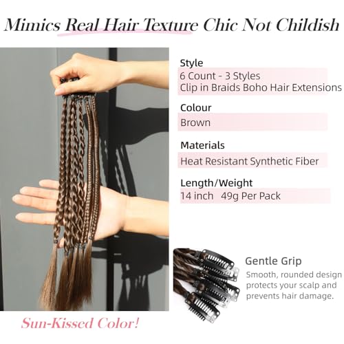 XIXISNOW 14-Inch Braided Ponytail Extension Set - 6PCS Brown Synthetic Braid