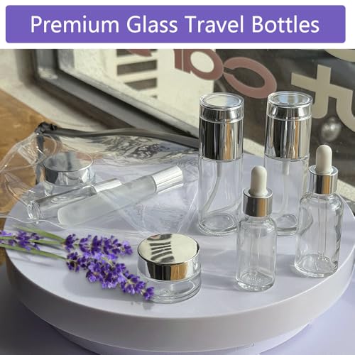 Silver-Transparent Glass Travel Bottles Set - TSA Approved Leak-Proof Toiletry Containers, 18 Pack