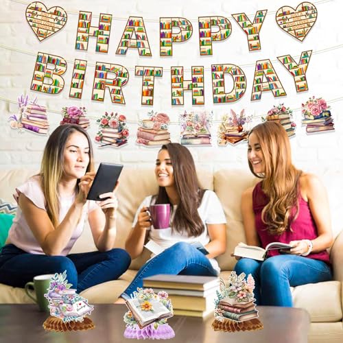 Book Themed Birthday Party Decorations with Honeycomb Centerpieces