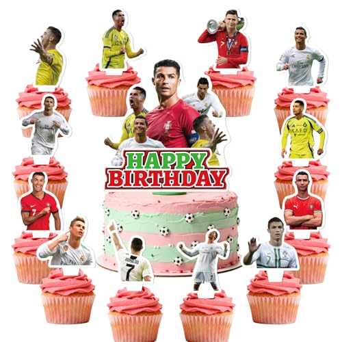 25 Pcs Soccer Ronaldo Cake and Cupcake Toppers Set