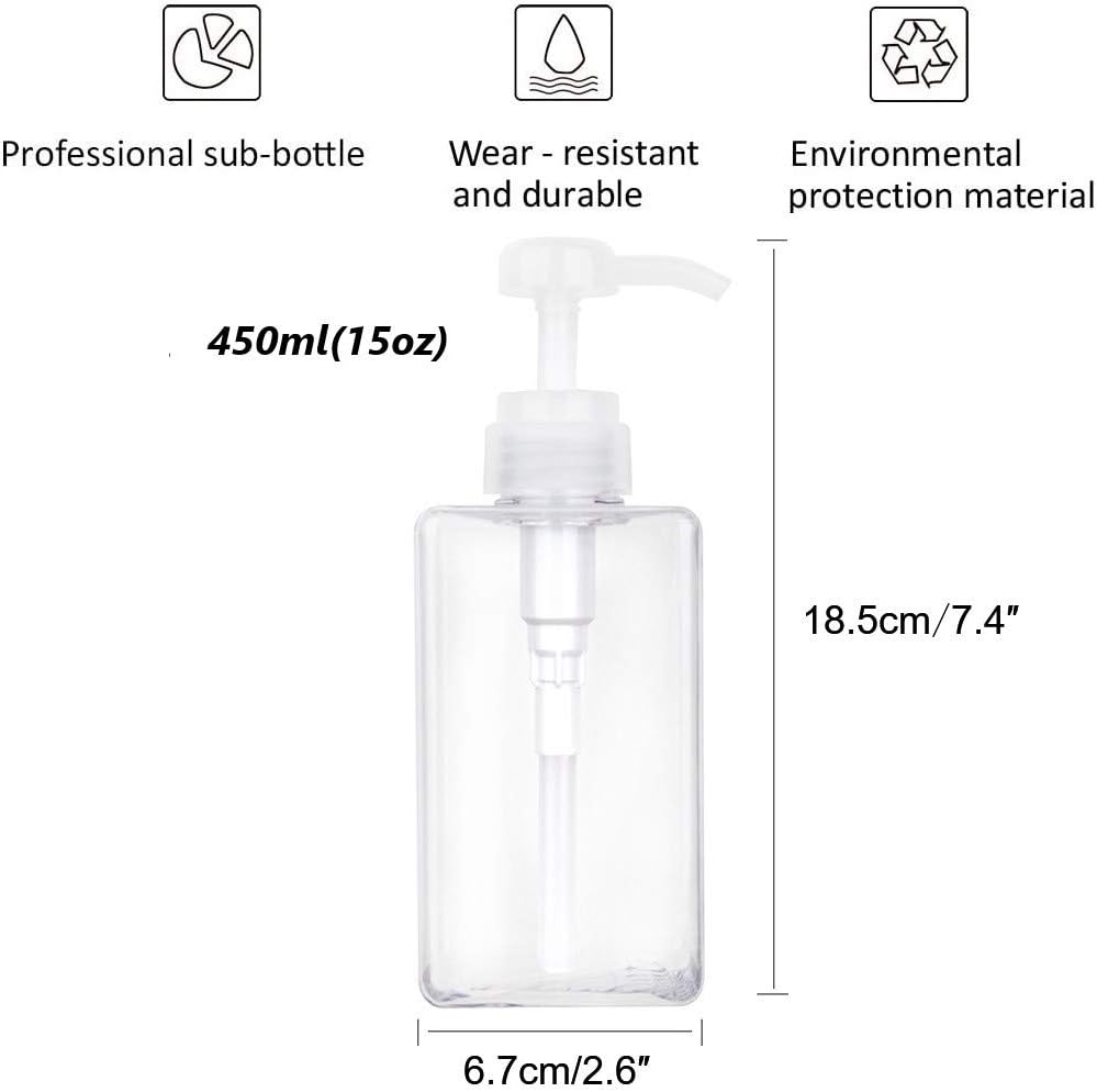 Refillable Plastic Pump Bottle - 15oz Lotion & Soap Dispenser | Clear 2-Pack for Bathroom Use