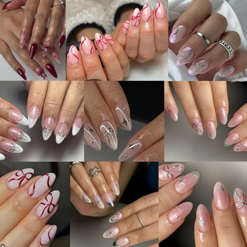 LBPEPAMZ 3D Valentine Nail Stickers - Gold Silver Red Bow Love Decorative Decals for Nails, 8 Sheets - Style 29
