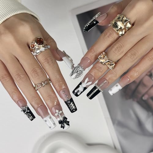 Y2K Kawaii Press-On Nails with Cross Bunny Charm - Size L