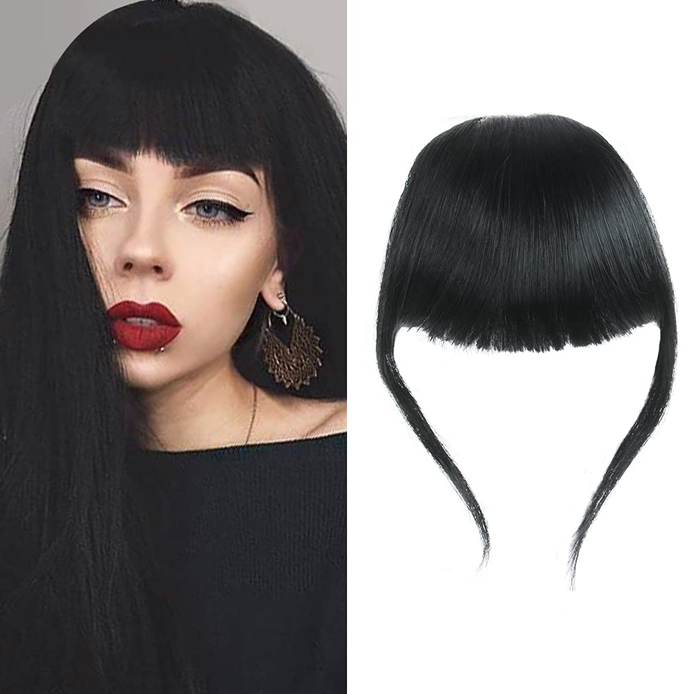 Clip-In Bangs - Natural Real Human Hair Wispy Fringe Extensions | Black Brown Flat Bangs