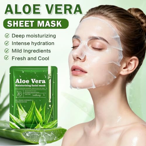 12PCS Aloe Vera Face Masks - Hydrating & Soothing Sheet Set