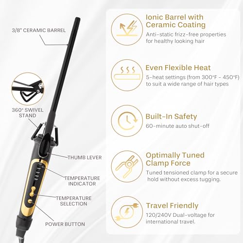 Asani 3/8 Inch Extra-Slim Curling Iron for Tight Spiral Curls & Ringlets
