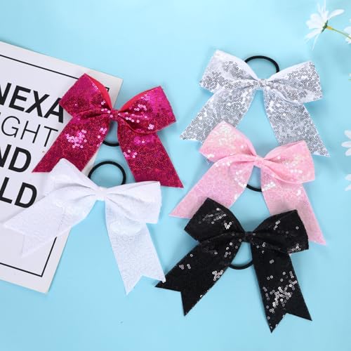 Hipcheer Sequin Hotpink Cheerleading Bow 6 Inch with Ponytail Holder - 2 Pack