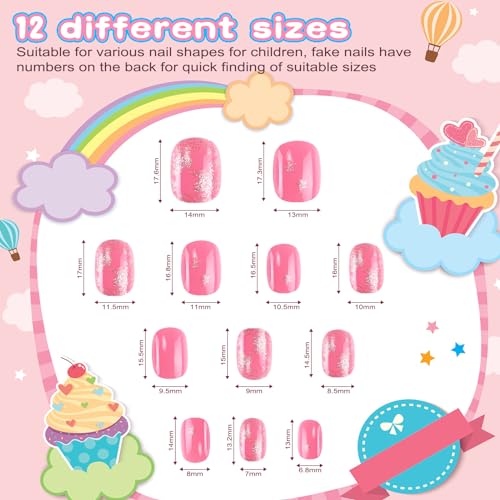 Jsiallye 192Pc short Press on Nails for Kids,8 Packs Children Stick