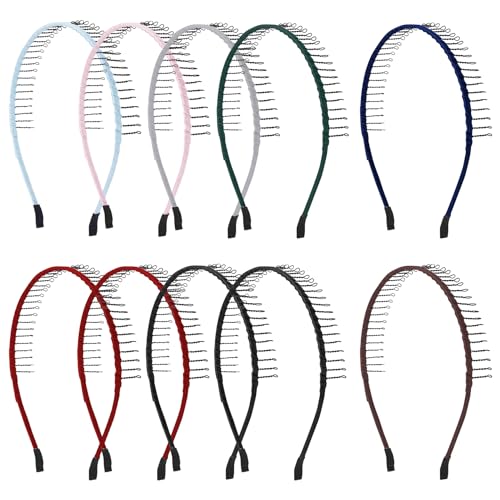 AUEAR 10 Pack Metal Headbands for Women Men Non-Slip Hairbands with Teeth Comb, 8 Colors