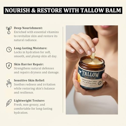 Beef Tallow Face Moisturizer with Raw Honey & Vitamin E