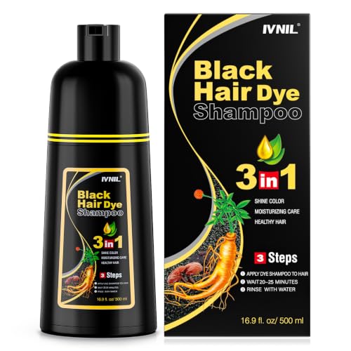 Ivnil Black Hair Dye Shampoo 3 in 1 Hair Color Shampoo for Women & Men for Gray Hair Coverage, shampoo para pintar el cabello