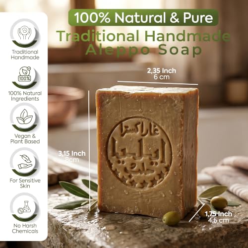 JUSIZA 40% Laurel Aleppo Soap - Handmade Natural Vegan Bar for Sensitive Skin, Face & Hair - 6.5 oz (1 Pack)