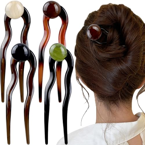 U-Shaped French Hair Pins with Pearls – 4-Piece Acetate Hair Fork Set