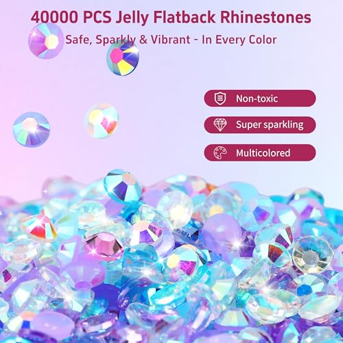40000 Pcs Rhinestone Bedazzling Kit with Glue & Tools - 40 Colors