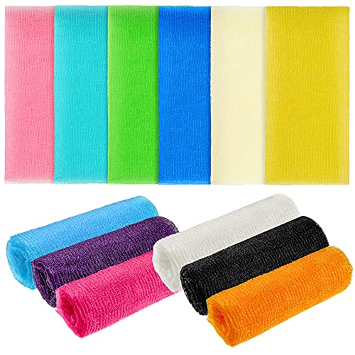 12 Pack 36 Inch Exfoliating Bath Cloth Towels - African Net Sponges, Long Nylon Shower Scrubbing Sponges for Back & Body, 12 Colors