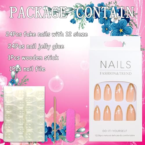 Onsdag Gold Glitter and White Love Heart Almond Press On Nails - 24 Pcs