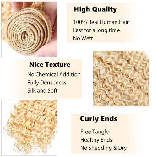 Habiliana 613 Blonde Jerry Curly Human Hair Bundles - 11A Virgin Brazilian
