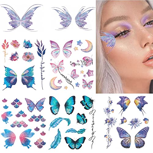 Uranian Sparkling Butterfly Temporary Tattoos 6 Sheets Glitter Face Body Stickers