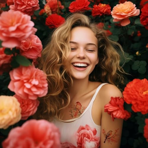 Watercolor Temporary Tattoos for Women - 8 Large Floral Designs