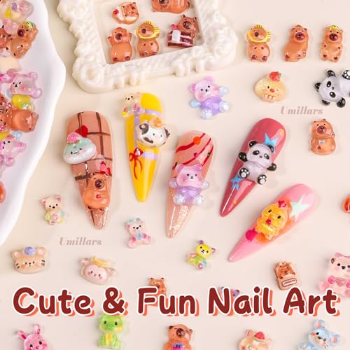 Umillars 250Pcs Mixed Animal Nail Charms - Cute Resin 3D Nail Art Supplies