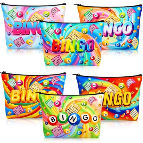 6 Pcs Bingo Makeup Bags - Cotton Zipper Travel Cosmetic Pouches for Game Night