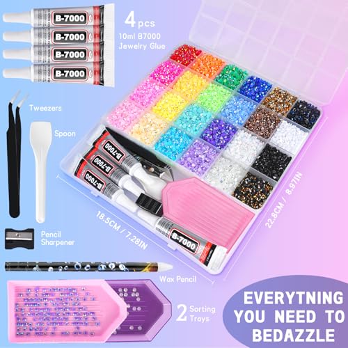 30,000 Pcs Flatback Rhinestones Kit with B7000 Glue - 24 Colors