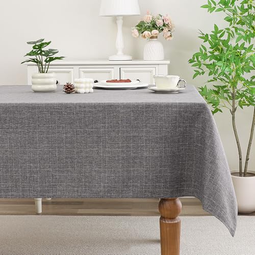 Grey Faux Linen Tablecloth - Water-Resistant 52x70 Inch Cover for Dining & Events