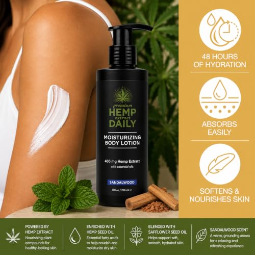 Premium Hemp Daily Ultra-Moisturizing Body Lotion, Sandalwood, 8oz