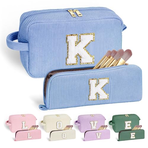 YOOLIFE Initial Travel Makeup Bag Cosmetic Bag – Blue, Teen Girl Gifts