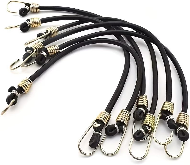 Heavy Duty Bungee Cords - 10 Pack Durable Black Elastic Straps with Metal Hooks for Camping, Cargo Securing & Outdoor Use