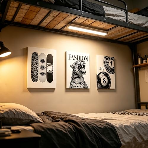 3-Piece Black and White Leopard Canvas Wall Art Set - 12x16