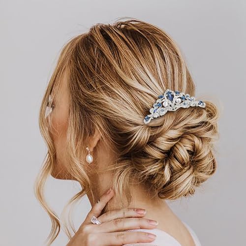 EVER FAITH Navy Blue Crystal Hair Comb, Art Deco Flower Vine Bridal Accessory