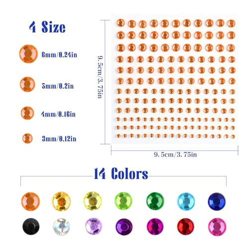 Self-Adhesive Rhinestone Gem Stickers for Face Nails Body Craft 14 Sheets