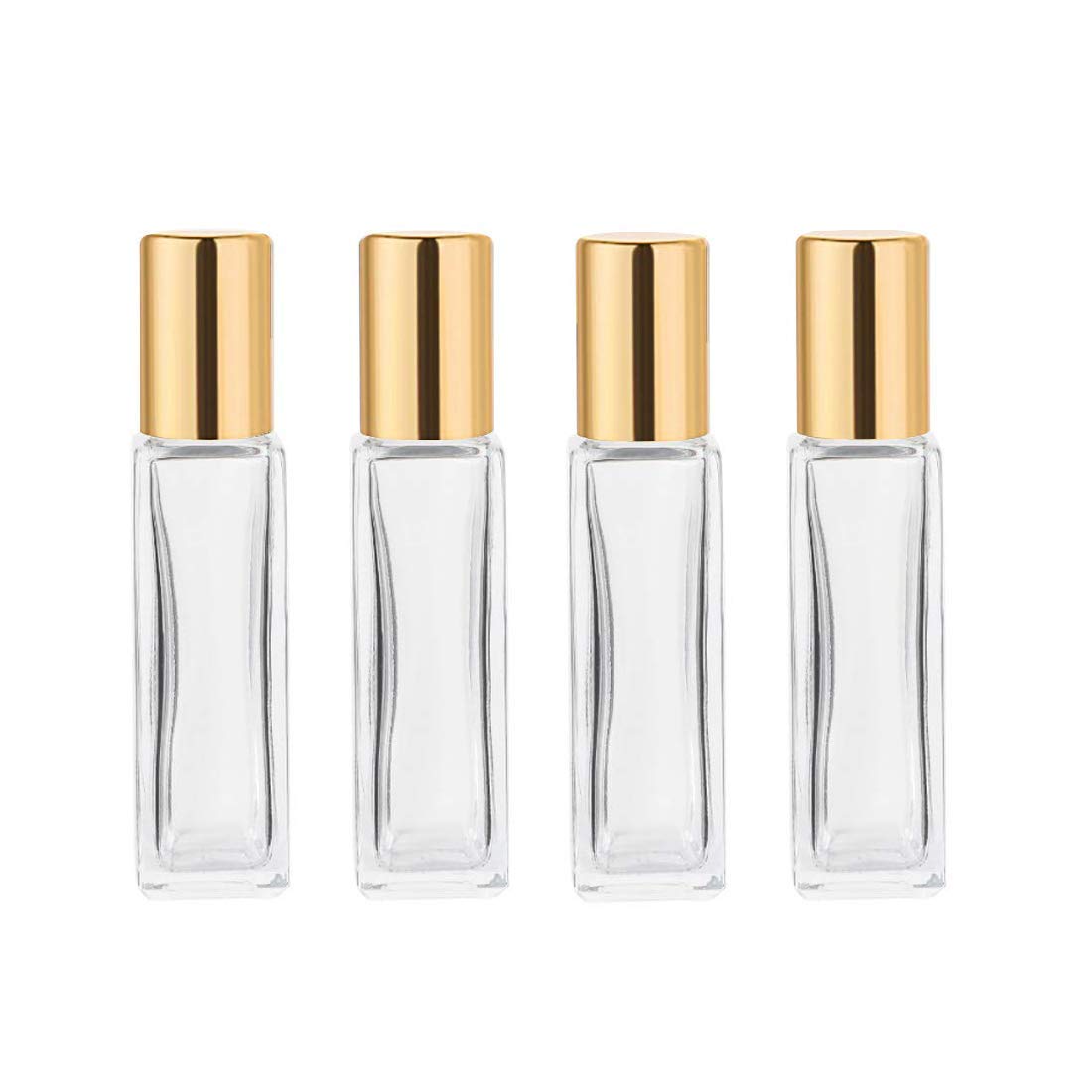 Refillable Glass Roller Bottles - 4 Pack Thick Square Essential Oil Containers | 1/3oz (10ml)