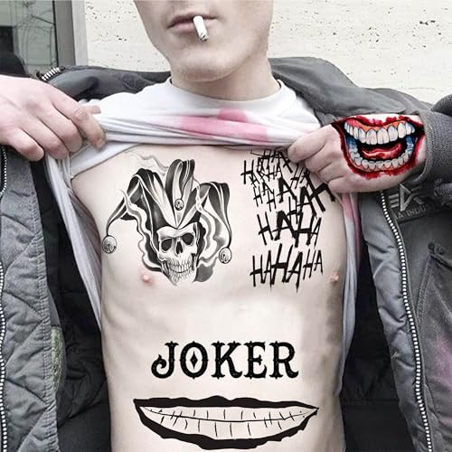 FANRUI Jok Halloween Face Tattoos 6 Sheets Temporary Body Art for Adults & Kids