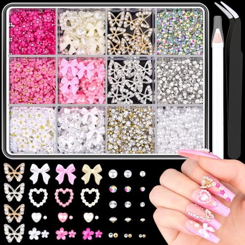 3D Nail Charms Set with Flowers, Butterflies & Rhinestones