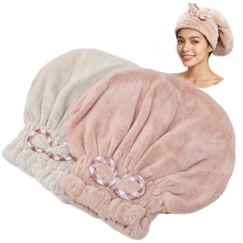 PUREZON Microfiber Hair Towel Wrap Set - Quick Dry Absorbent Turban, 2 Pack
