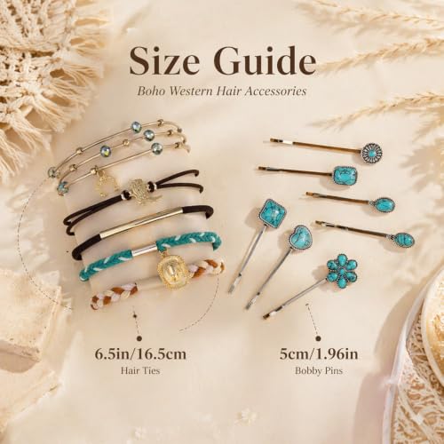 Boho Hair Clips and Ponytail Holders Set with Turquoise Beads - 12PCS